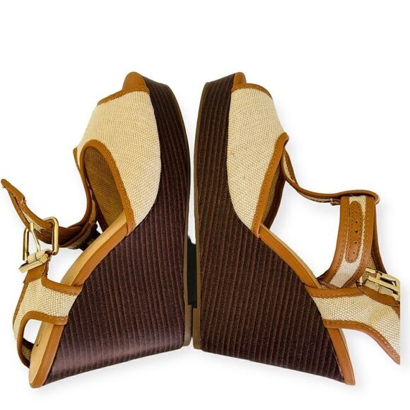 CATO Tan Linen Wedge Sandals Size 8.5 Wide - Picture 2 of 4